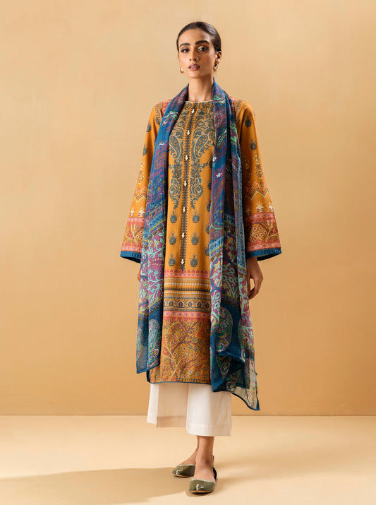 2 PIECE - PRINTED LAWN SUIT - MUSTARD GEMSTONE MORBAGH SU_22   