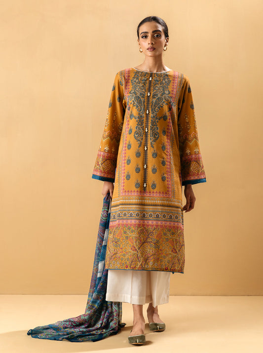 2 PIECE - PRINTED LAWN SUIT - MUSTARD GEMSTONE MORBAGH SU_22   