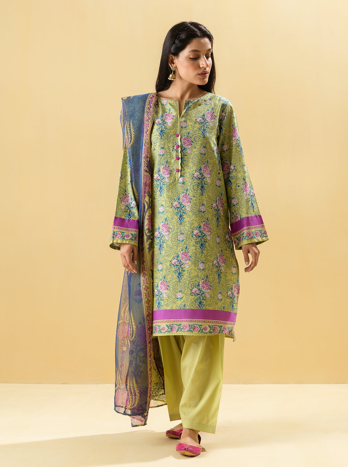 2 PIECE - PRINTED LAWN SUIT - CHROMATIC SPREE MORBAGH SU_22   
