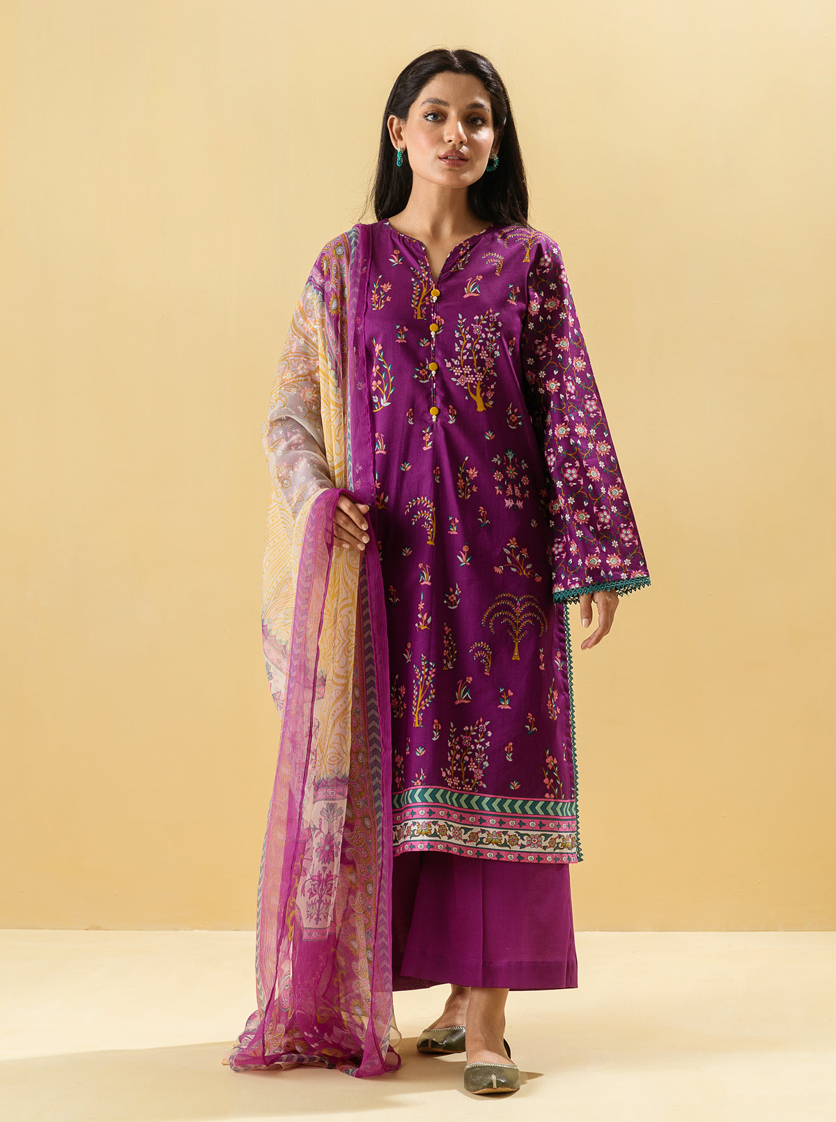 2 PIECE - PRINTED LAWN SUIT - IMPERIAL PLUM MORBAGH SU_22   