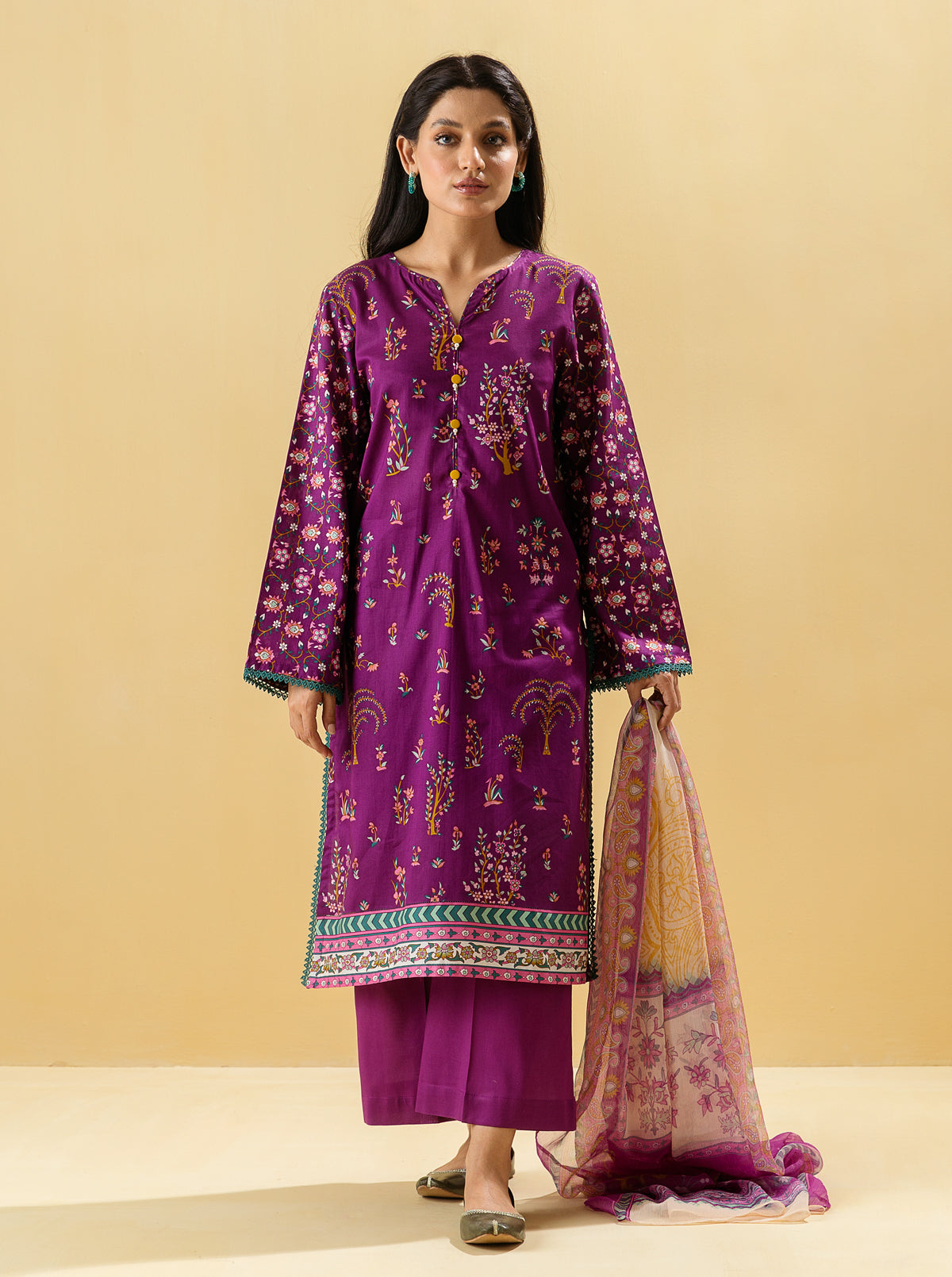 2 PIECE - PRINTED LAWN SUIT - IMPERIAL PLUM MORBAGH SU_22   