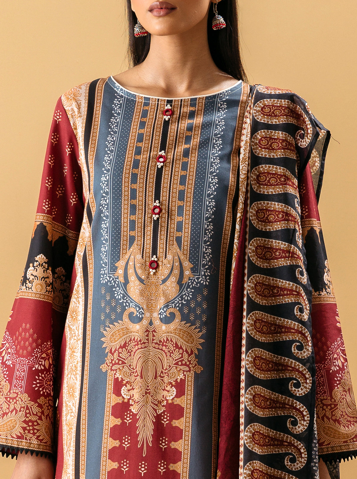 2 PIECE - PRINTED LAWN SUIT - CRIMSON PAISLEY MORBAGH SU_22   