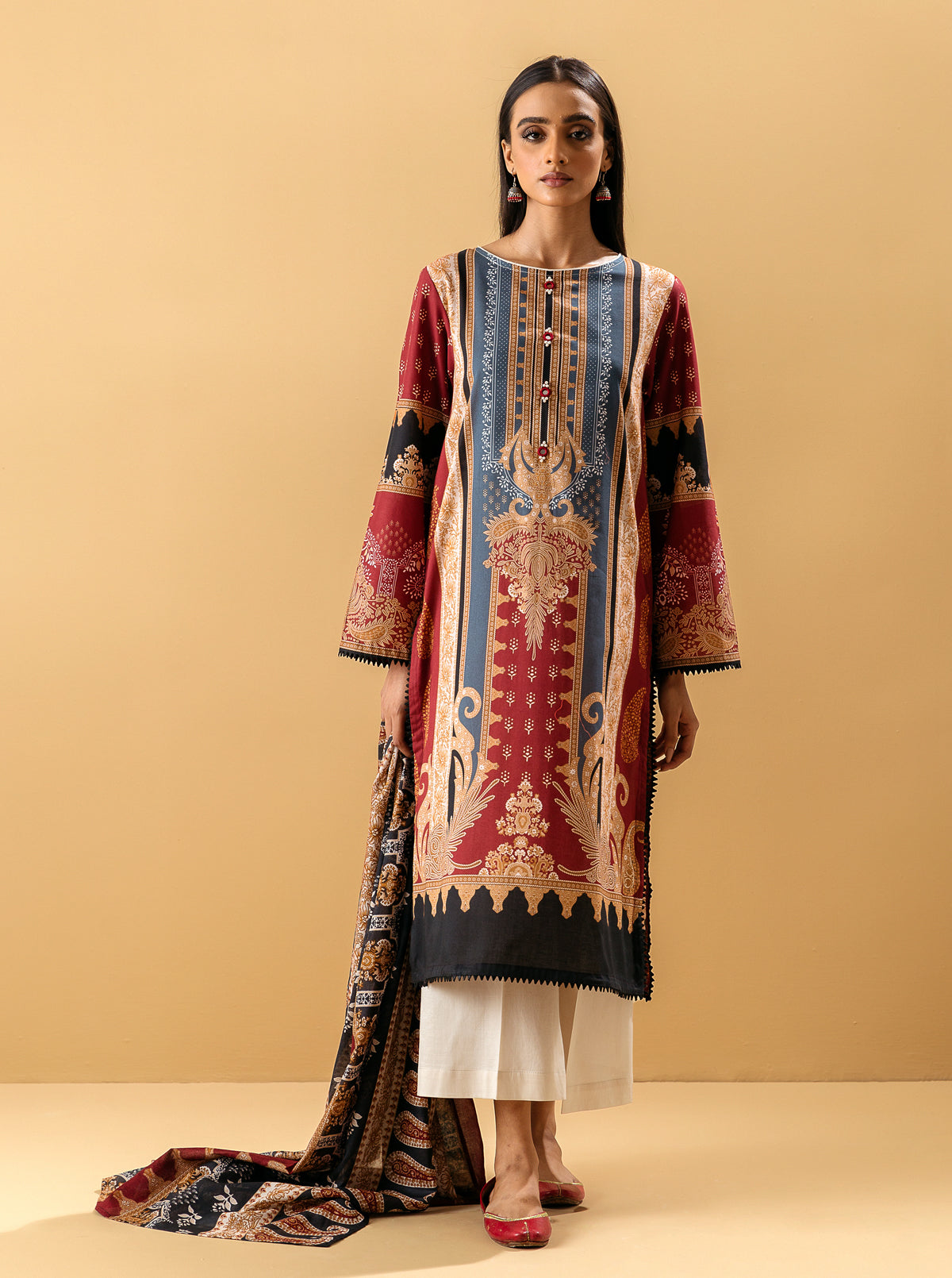 2 PIECE - PRINTED LAWN SUIT - CRIMSON PAISLEY MORBAGH SU_22   
