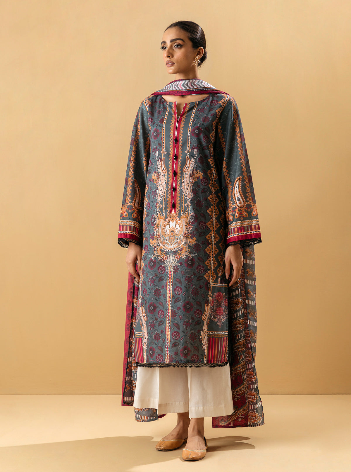 2 PIECE - PRINTED LAWN SUIT - ANTIQUE OPAL MORBAGH SU_22   