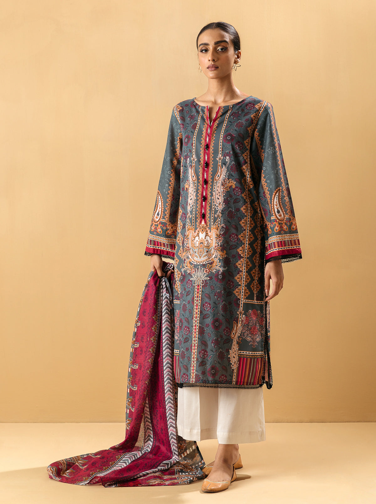 2 PIECE - PRINTED LAWN SUIT - ANTIQUE OPAL MORBAGH SU_22   
