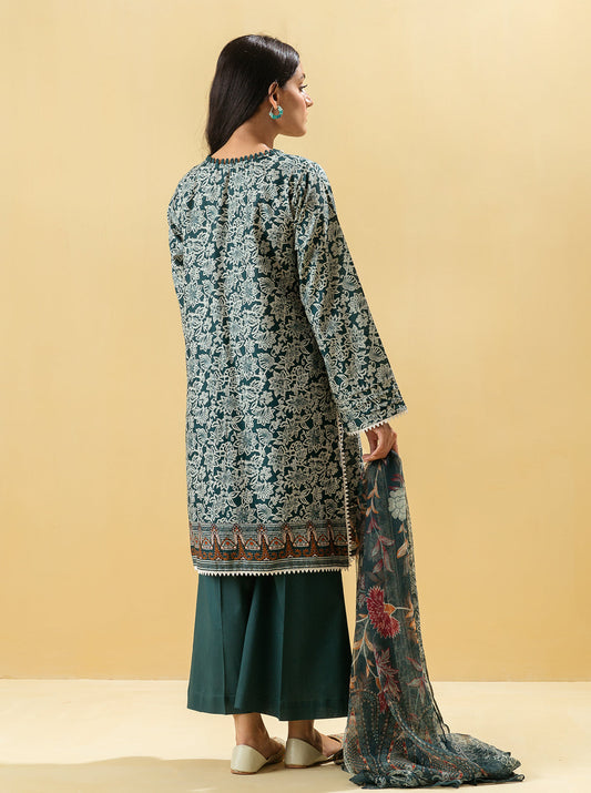3 PIECE - PRINTED LAWN SUIT - ANTIQUE NAVY MORBAGH SU_22   