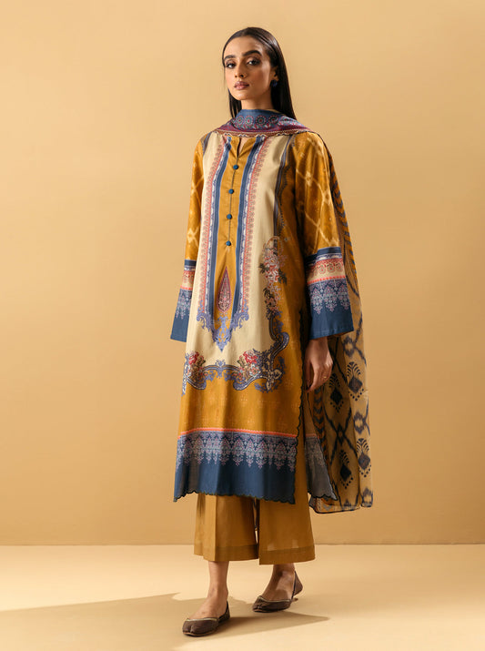 3 PIECE - PRINTED LAWN SUIT - MUTED  MUSTARD MORBAGH SU_22   