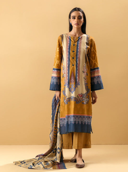 3 PIECE - PRINTED LAWN SUIT - MUTED  MUSTARD MORBAGH SU_22   