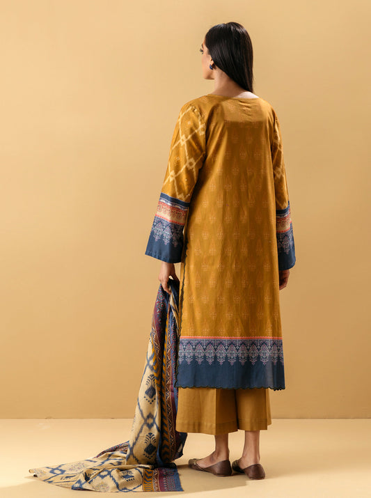 3 PIECE - PRINTED LAWN SUIT - MUTED  MUSTARD MORBAGH SU_22   