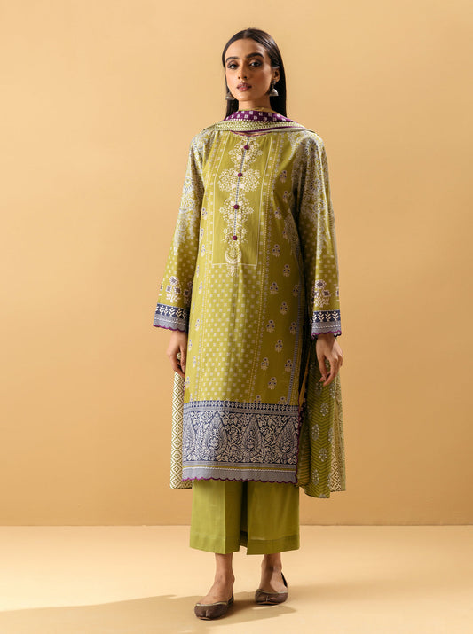 3 PIECE - PRINTED LAWN SUIT - LIME VERDANT MORBAGH SU_22   