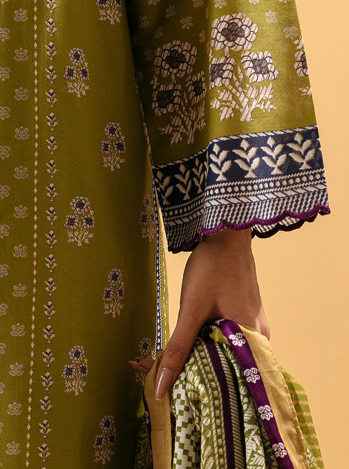 3 PIECE - PRINTED LAWN SUIT - LIME VERDANT MORBAGH SU_22   