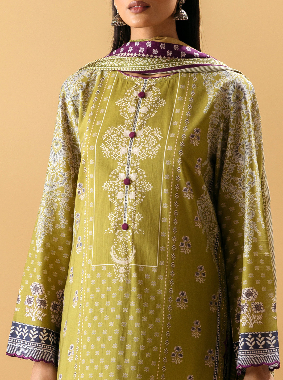 3 PIECE - PRINTED LAWN SUIT - LIME VERDANT MORBAGH SU_22   