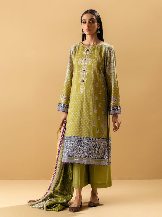 3 PIECE - PRINTED LAWN SUIT - LIME VERDANT MORBAGH SU_22   