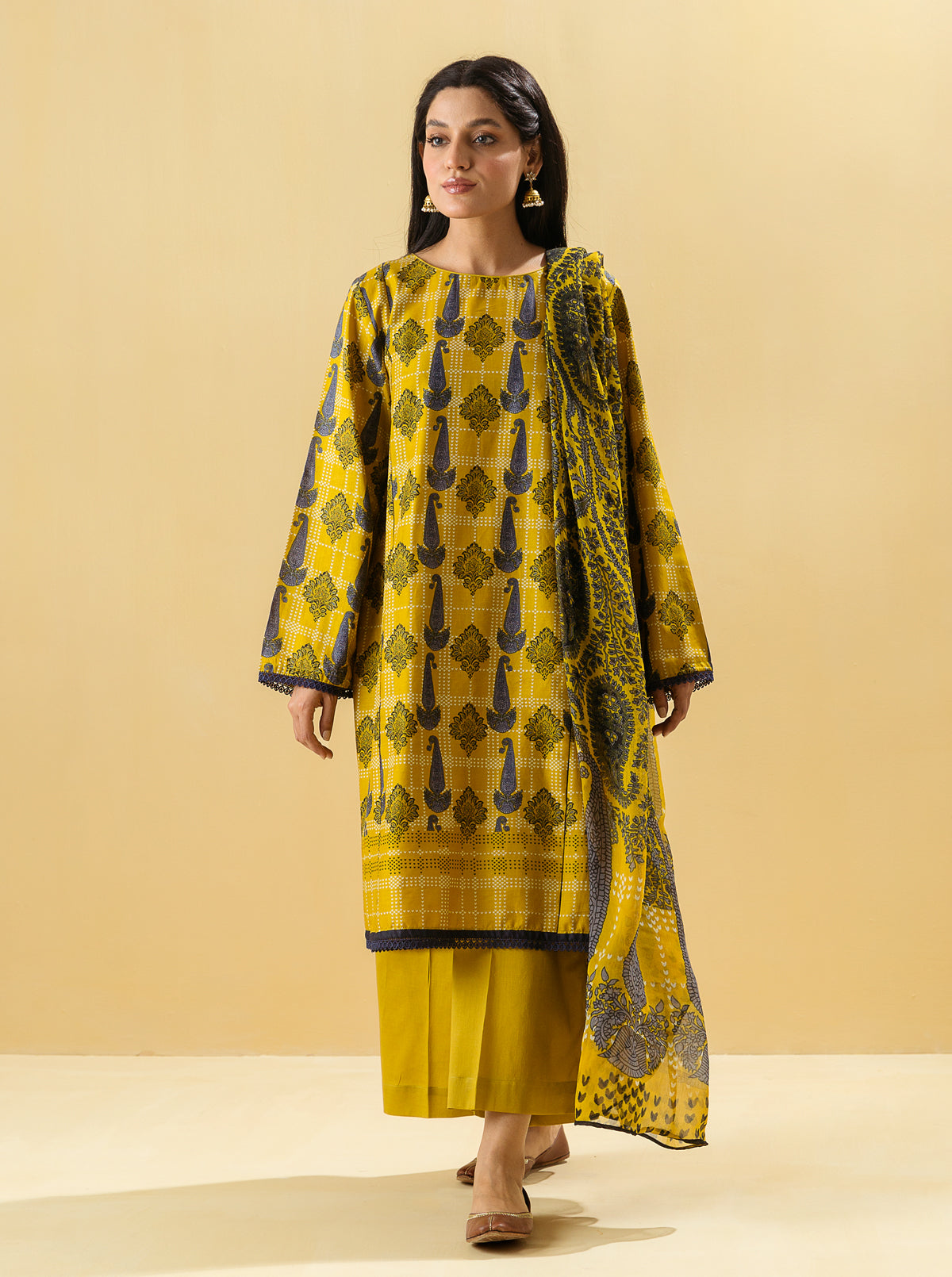 3 PIECE - PRINTED LAWN SUIT - GOLD EMPIRE MORBAGH SU_22   