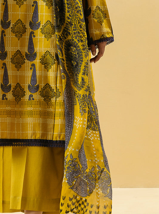 3 PIECE - PRINTED LAWN SUIT - GOLD EMPIRE MORBAGH SU_22   