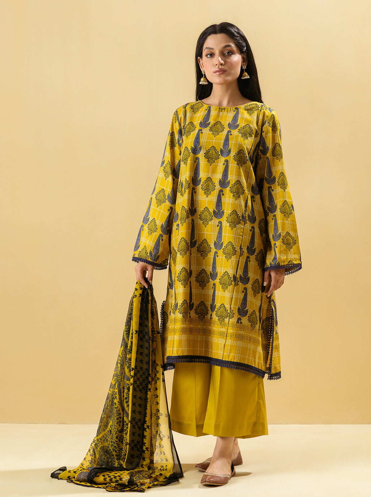 3 PIECE - PRINTED LAWN SUIT - GOLD EMPIRE MORBAGH SU_22   