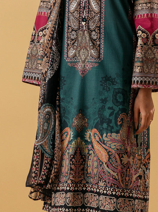 3 PIECE - PRINTED LAWN SUIT - TEAL TIDE MORBAGH SU_22   