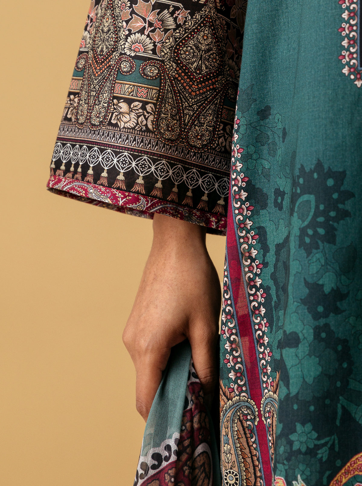 3 PIECE - PRINTED LAWN SUIT - TEAL TIDE MORBAGH SU_22   