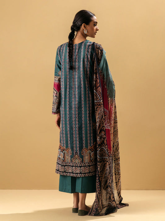 3 PIECE - PRINTED LAWN SUIT - TEAL TIDE MORBAGH SU_22   