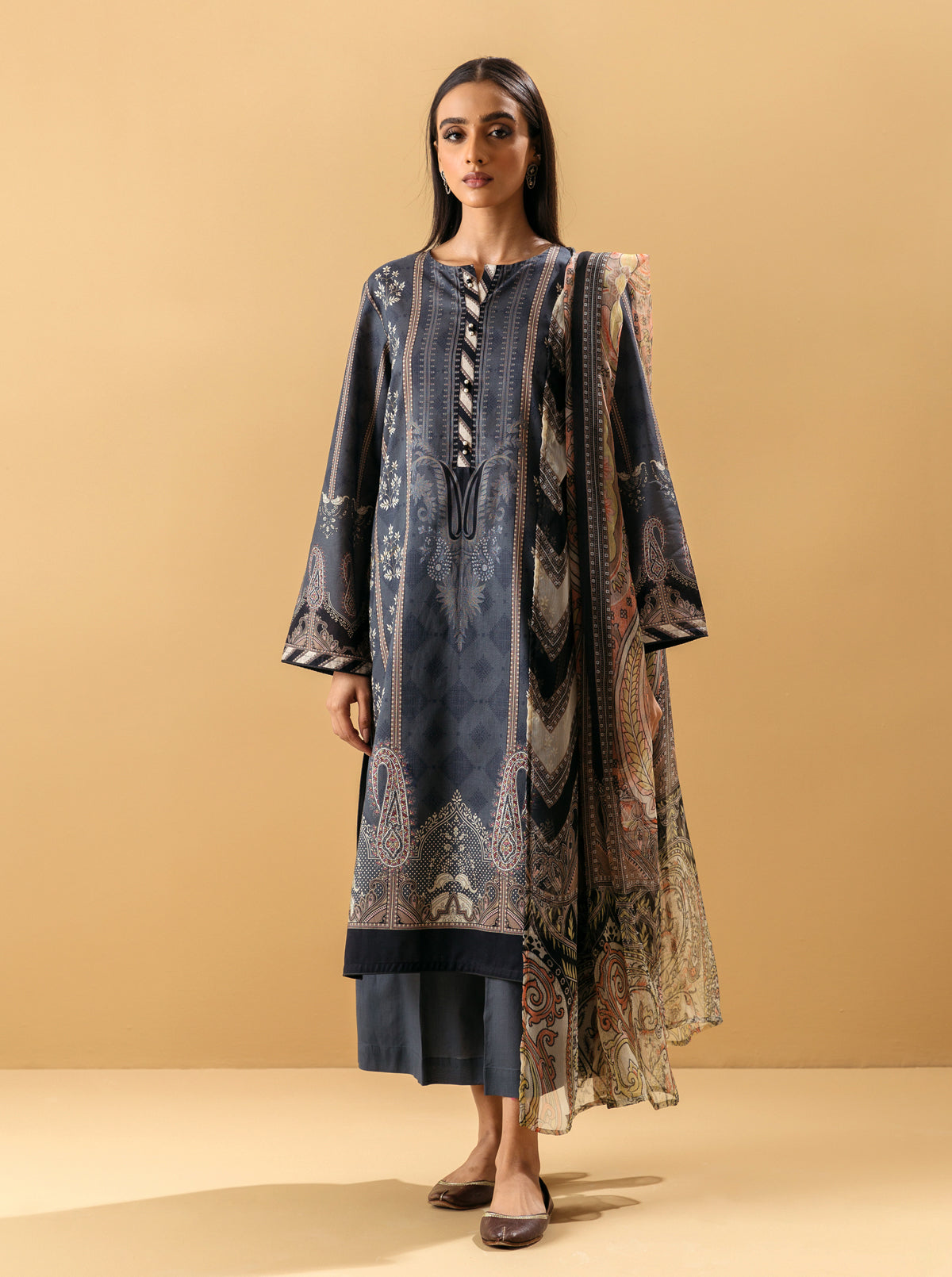 3 PIECE - PRINTED LAWN SUIT - BLUE HORIZON MORBAGH SU_22   