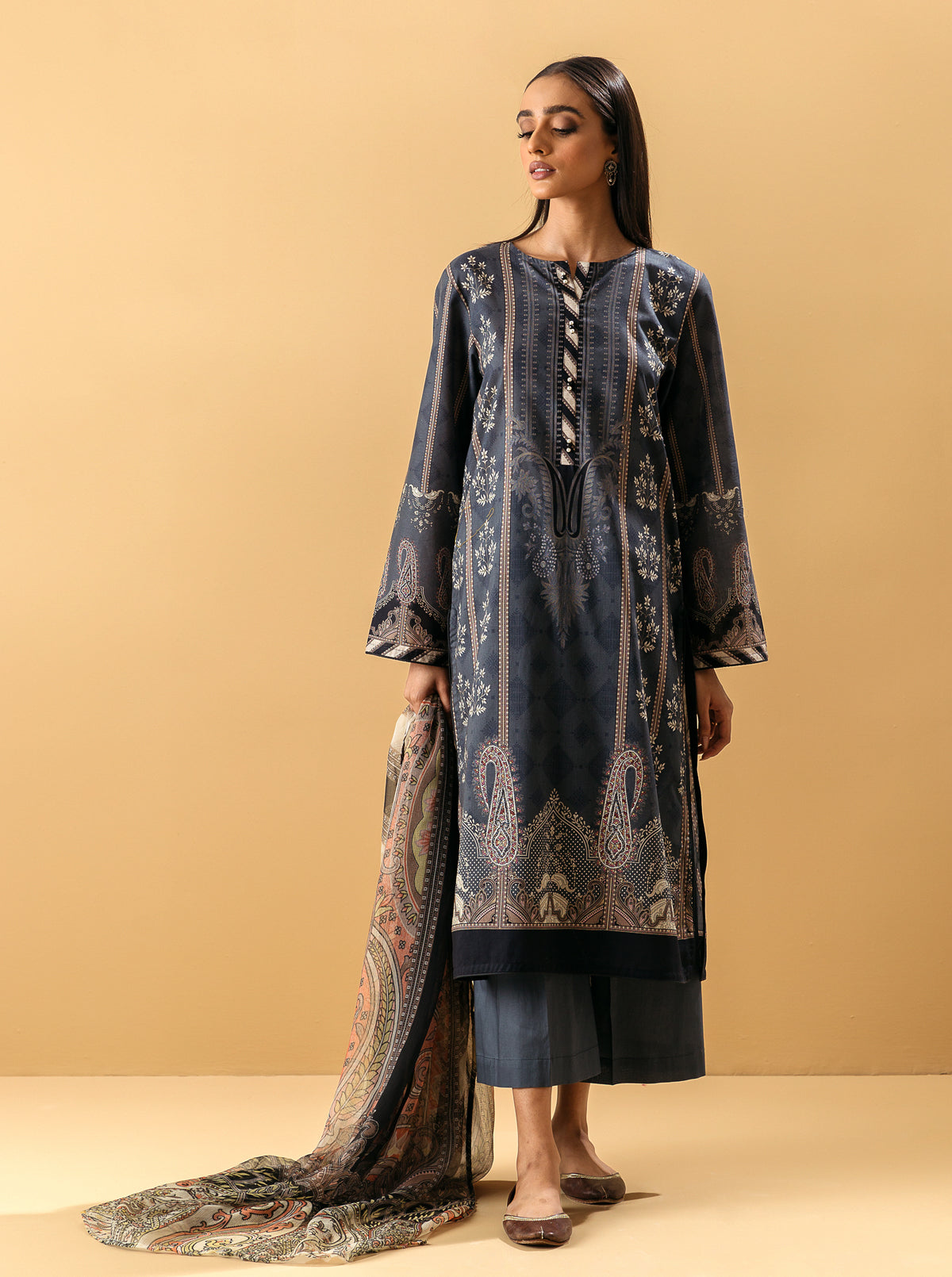 3 PIECE - PRINTED LAWN SUIT - BLUE HORIZON MORBAGH SU_22   