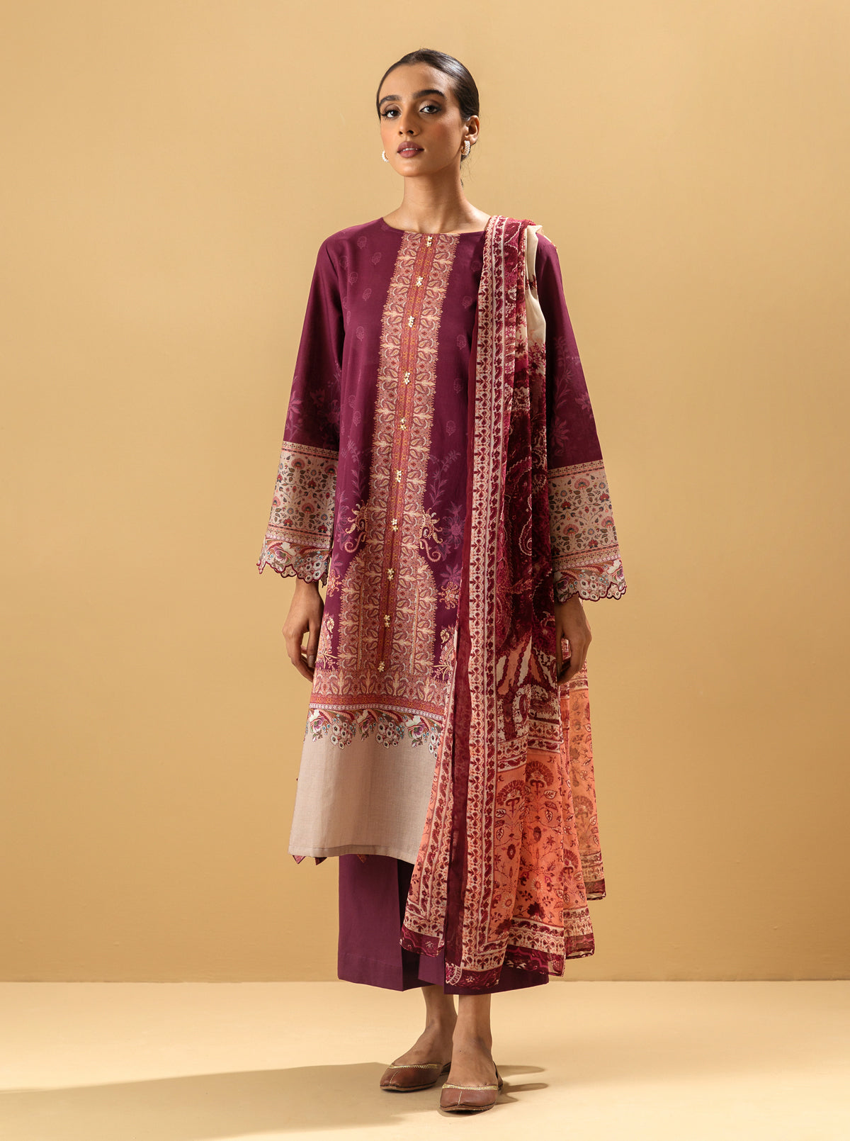 3 PIECE - PRINTED LAWN SUIT - MAGENTA HAZE MORBAGH SU_22   