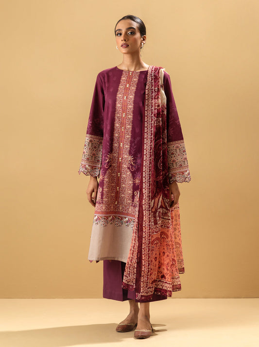 3 PIECE - PRINTED LAWN SUIT - MAGENTA HAZE MORBAGH SU_22   