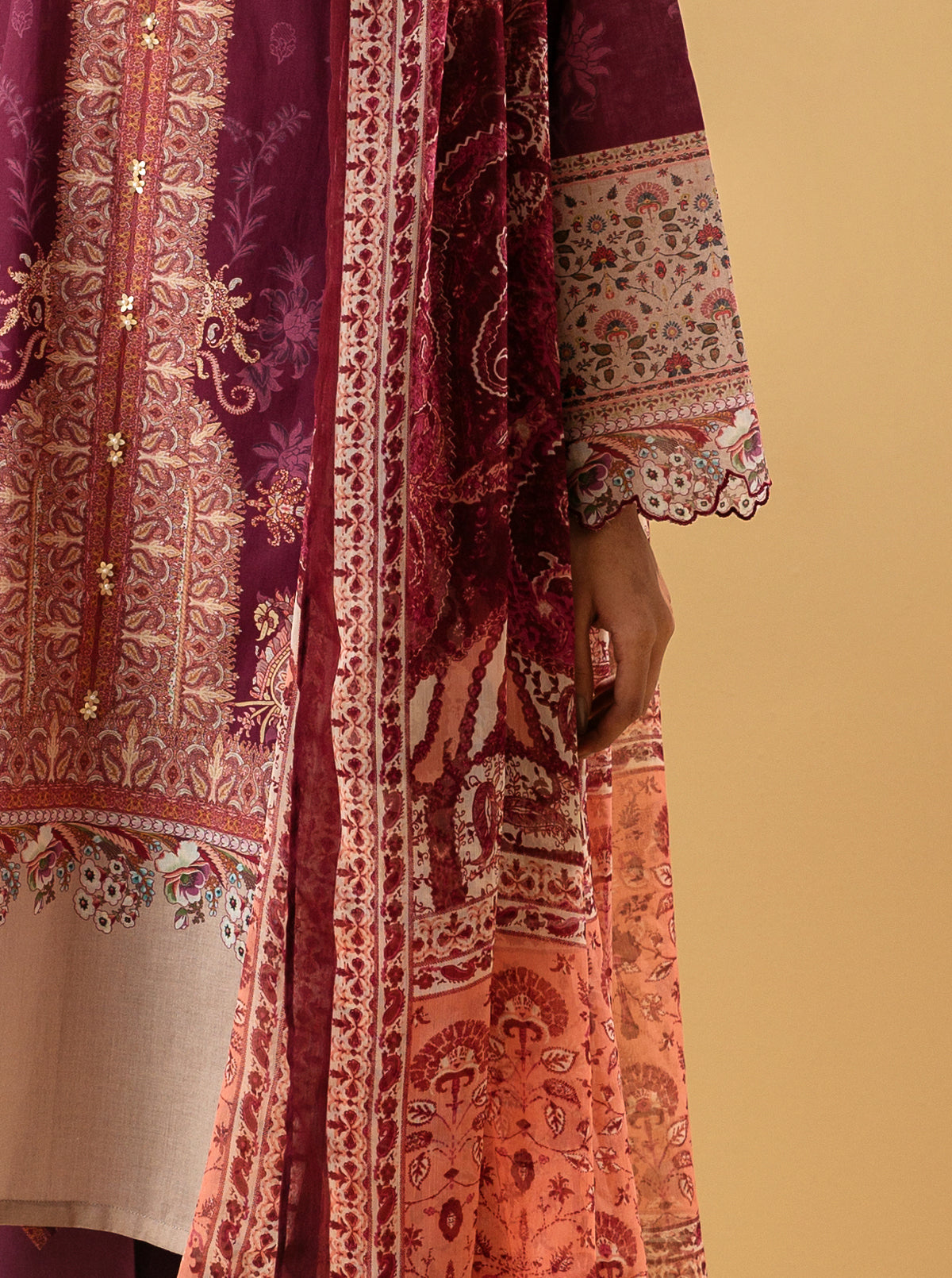 3 PIECE - PRINTED LAWN SUIT - MAGENTA HAZE MORBAGH SU_22   
