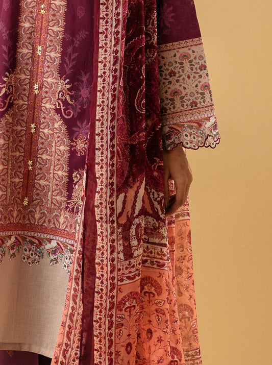 3 PIECE - PRINTED LAWN SUIT - MAGENTA HAZE MORBAGH SU_22   