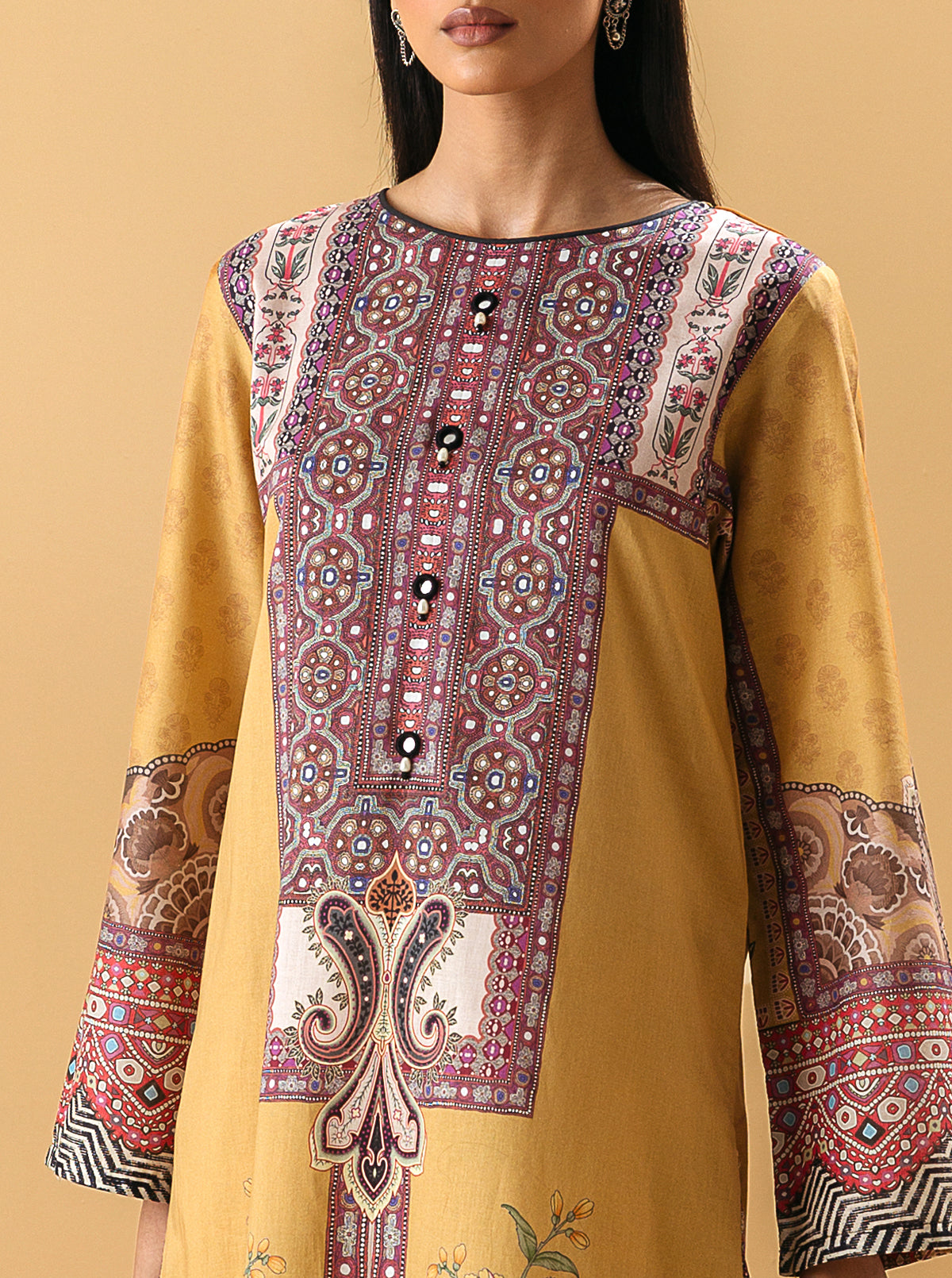 3 PIECE - PRINTED LAWN SUIT - YELLOW OCHRE MORBAGH SU_22   