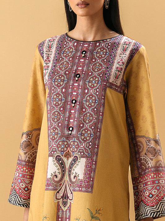 3 PIECE - PRINTED LAWN SUIT - YELLOW OCHRE MORBAGH SU_22   