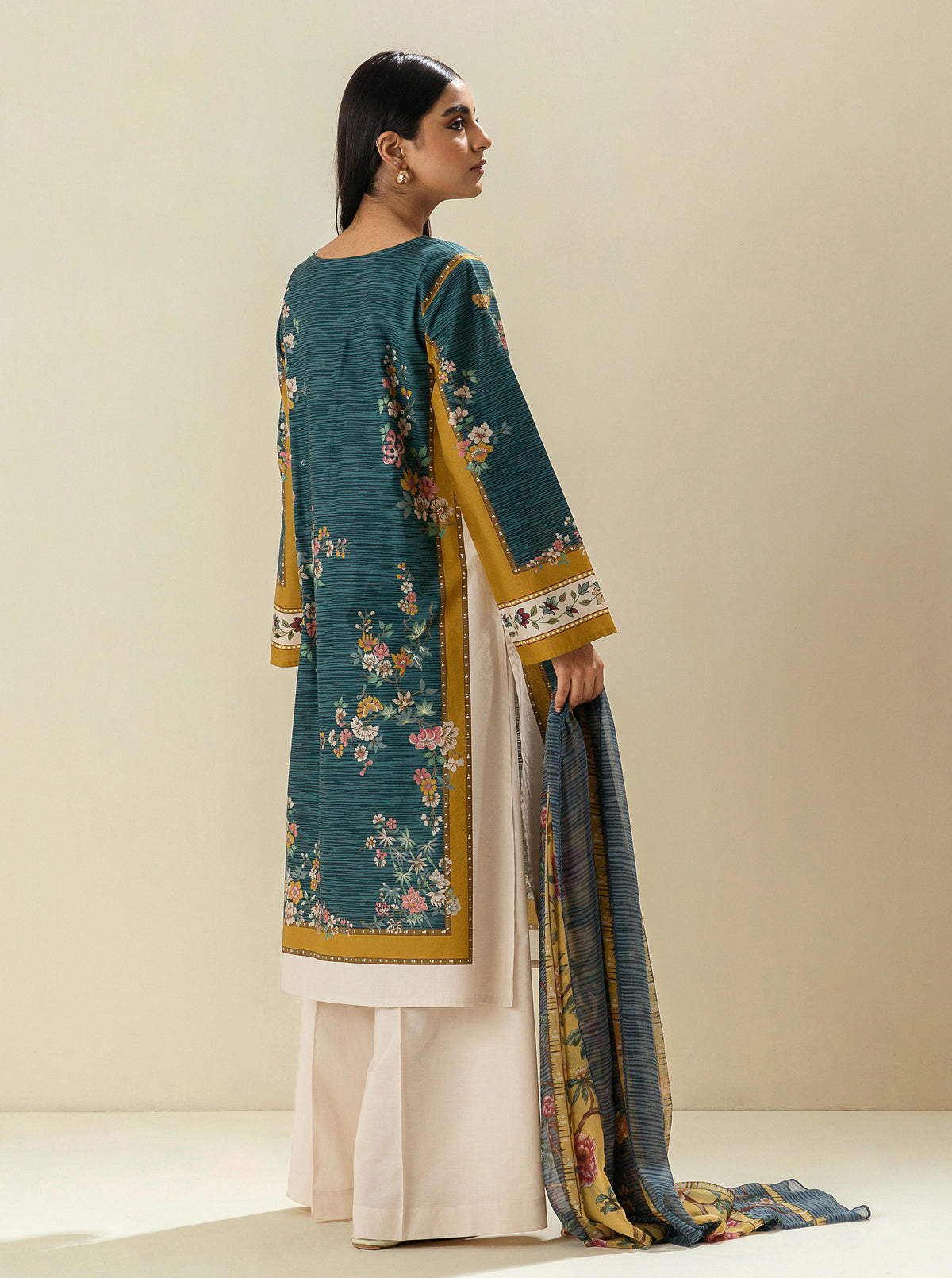 3 PIECE - EMBROIDERED LAWN SUIT - ORIENTAL BLUE MORBAGH SU_23   