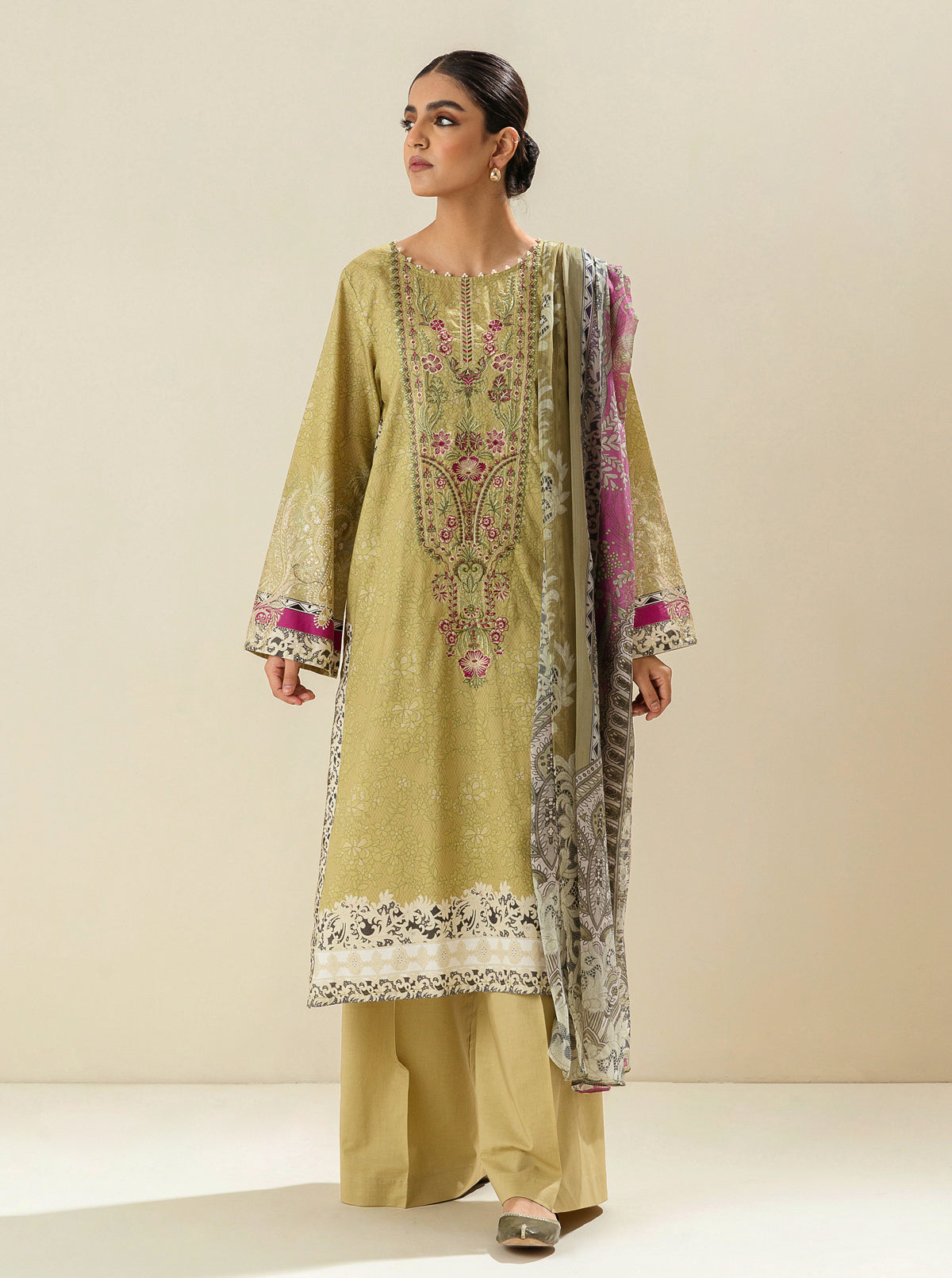 3 PIECE - EMBROIDERED LAWN SUIT - LAUREL GREEN MORBAGH SU_23   