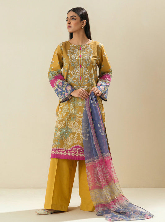 3 PIECE - EMBROIDERED LAWN SUIT - HONEY GOLD MORBAGH SU_23   