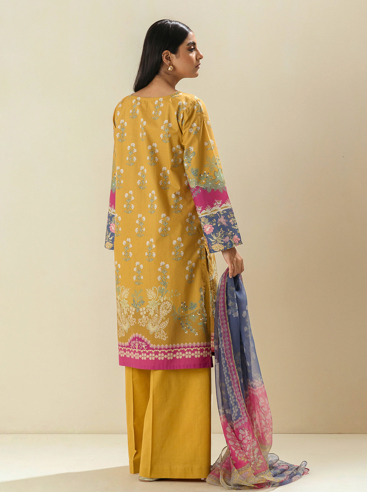 3 PIECE - EMBROIDERED LAWN SUIT - HONEY GOLD MORBAGH SU_23   