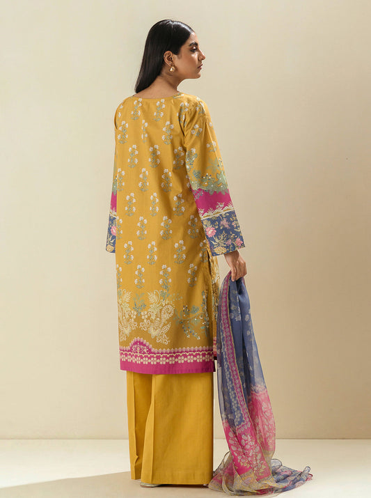 3 PIECE - EMBROIDERED LAWN SUIT - HONEY GOLD MORBAGH SU_23   
