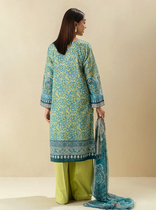 3 PIECE - PRINTED LAWN SUIT - LIME GARDEN MORBAGH SU_23   