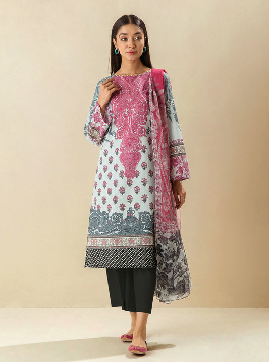 3 PIECE - PRINTED LAWN SUIT - BEETROOT TRACE MORBAGH SU_23   