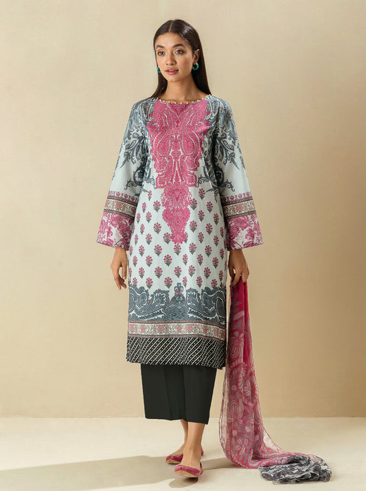 3 PIECE - PRINTED LAWN SUIT - BEETROOT TRACE MORBAGH SU_23   