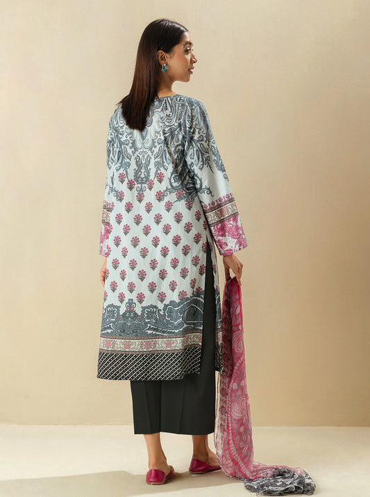 3 PIECE - PRINTED LAWN SUIT - BEETROOT TRACE MORBAGH SU_23   