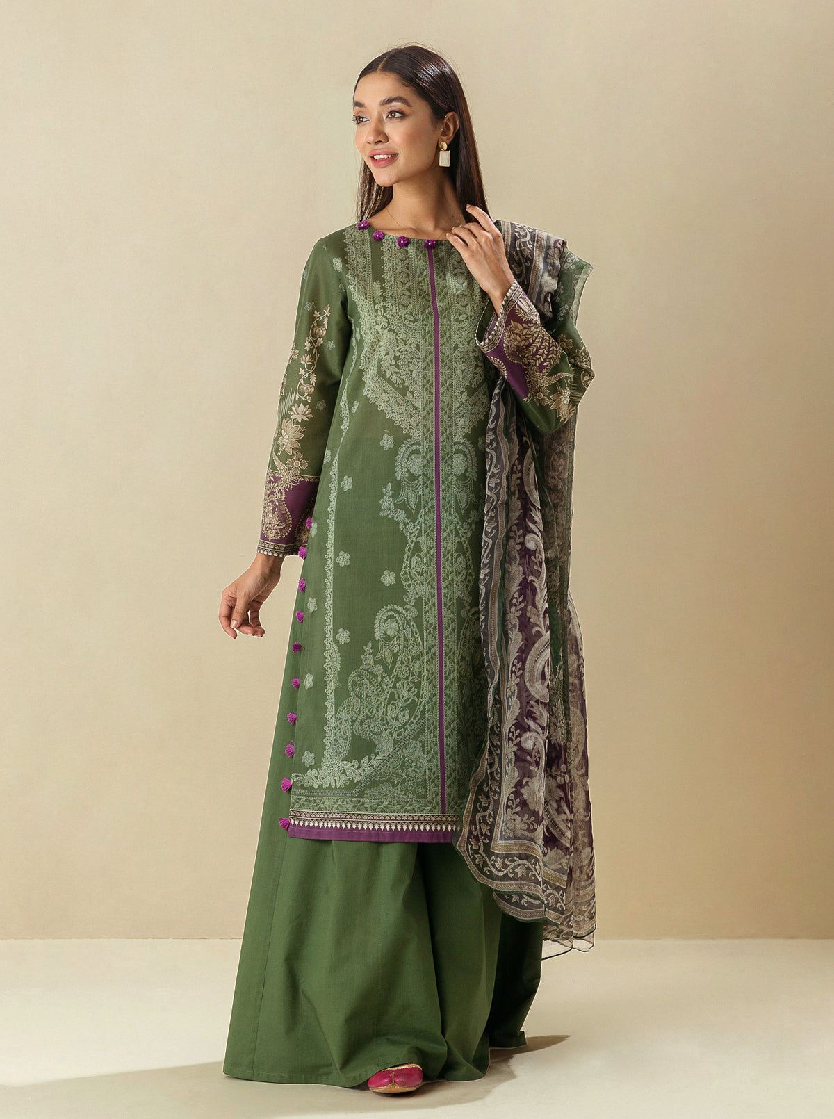 3 PIECE - PRINTED LAWN SUIT - KALE DREAMS MORBAGH SU_23   