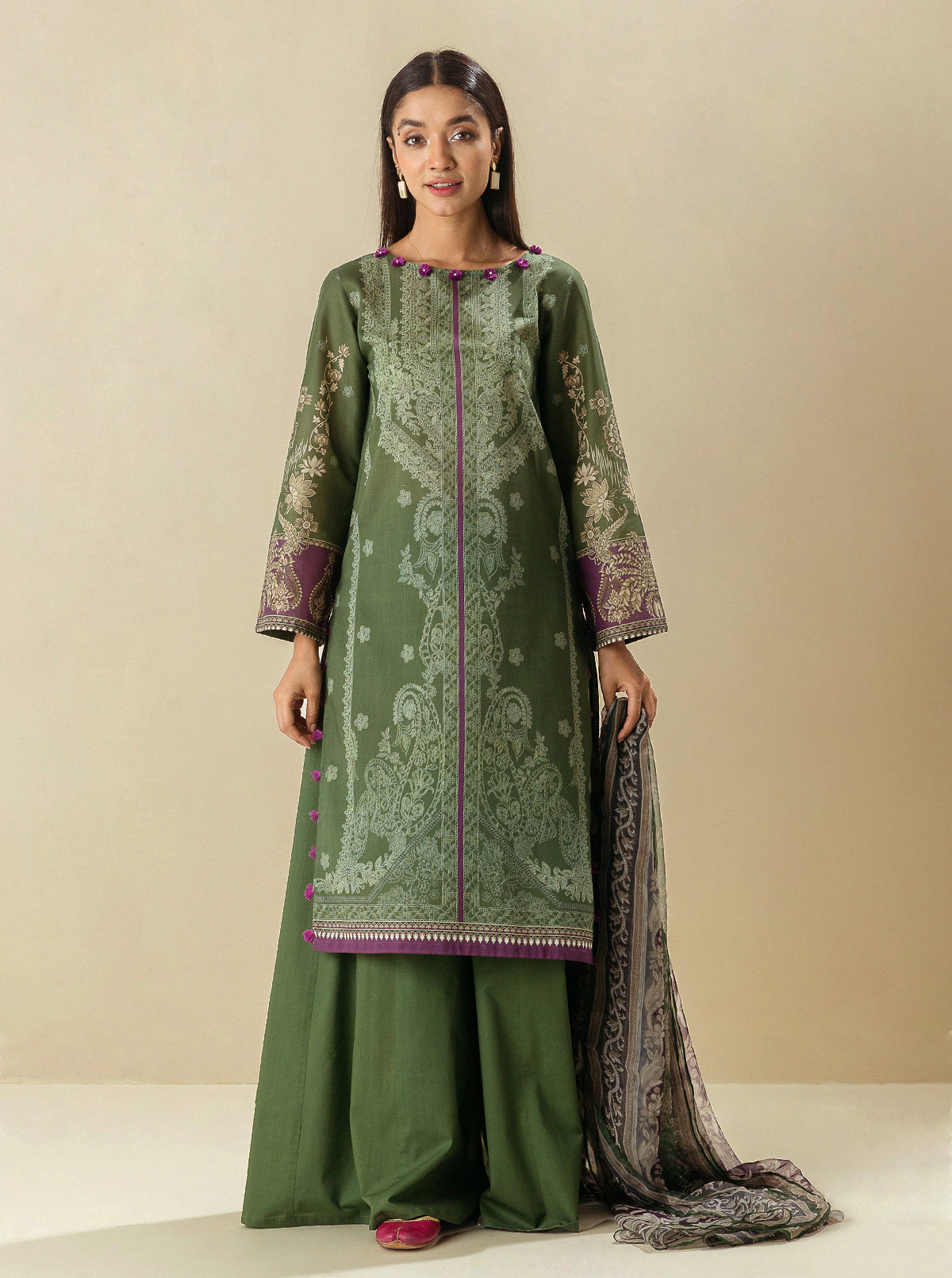 3 PIECE - PRINTED LAWN SUIT - KALE DREAMS MORBAGH SU_23   