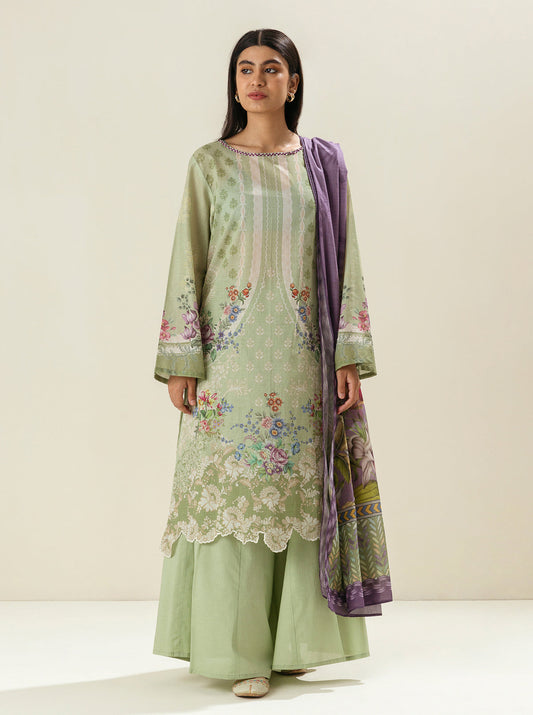 3 PIECE - PRINTED LAWN SUIT - FRESHLY GREEN MORBAGH SU_23   