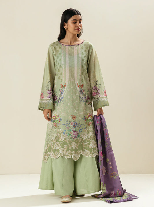 3 PIECE - PRINTED LAWN SUIT - FRESHLY GREEN MORBAGH SU_23   