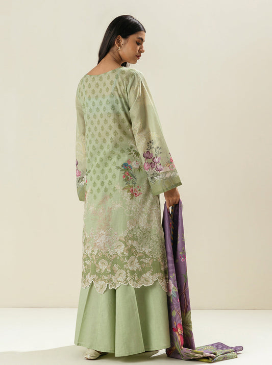3 PIECE - PRINTED LAWN SUIT - FRESHLY GREEN MORBAGH SU_23   