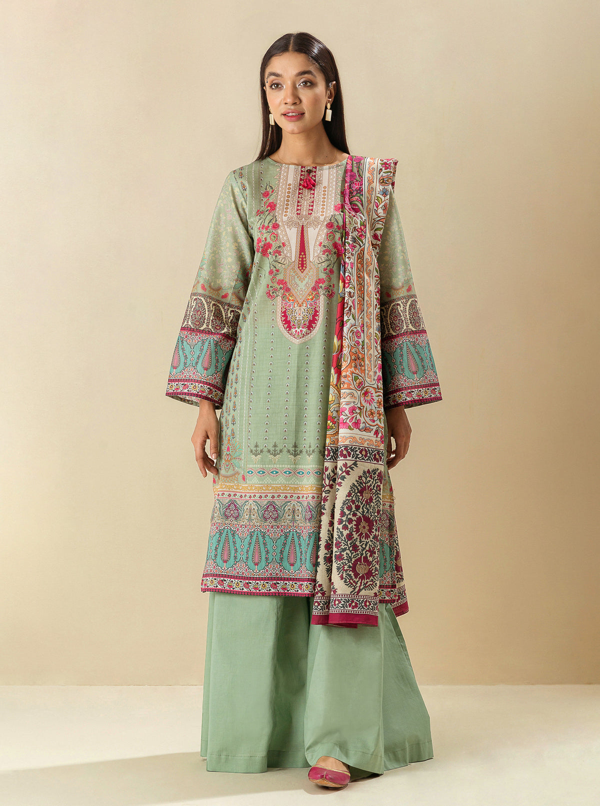 3 PIECE - PRINTED LAWN SUIT -FROSTY SPRUCE MORBAGH SU_23   