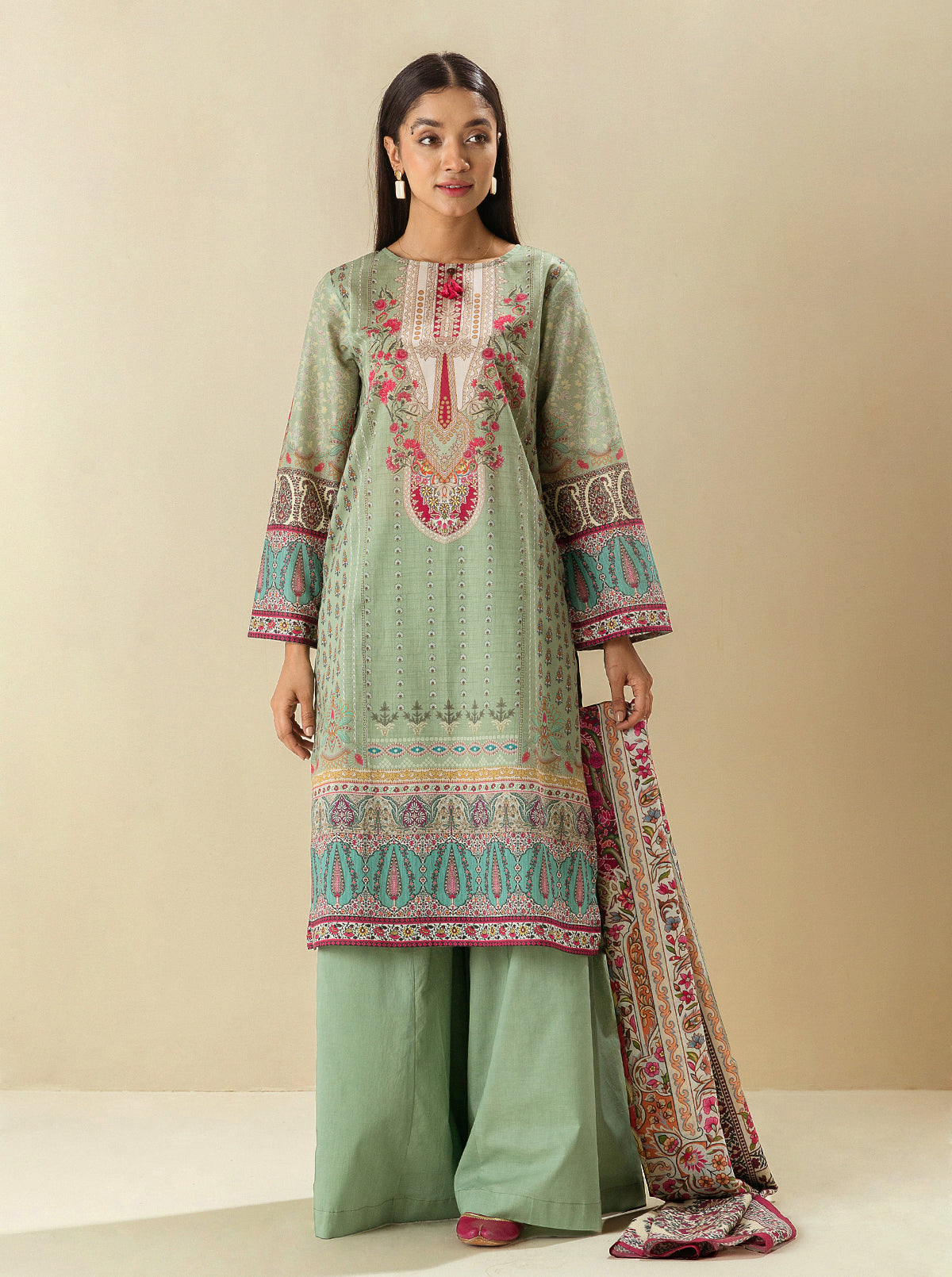 3 PIECE - PRINTED LAWN SUIT -FROSTY SPRUCE MORBAGH SU_23   