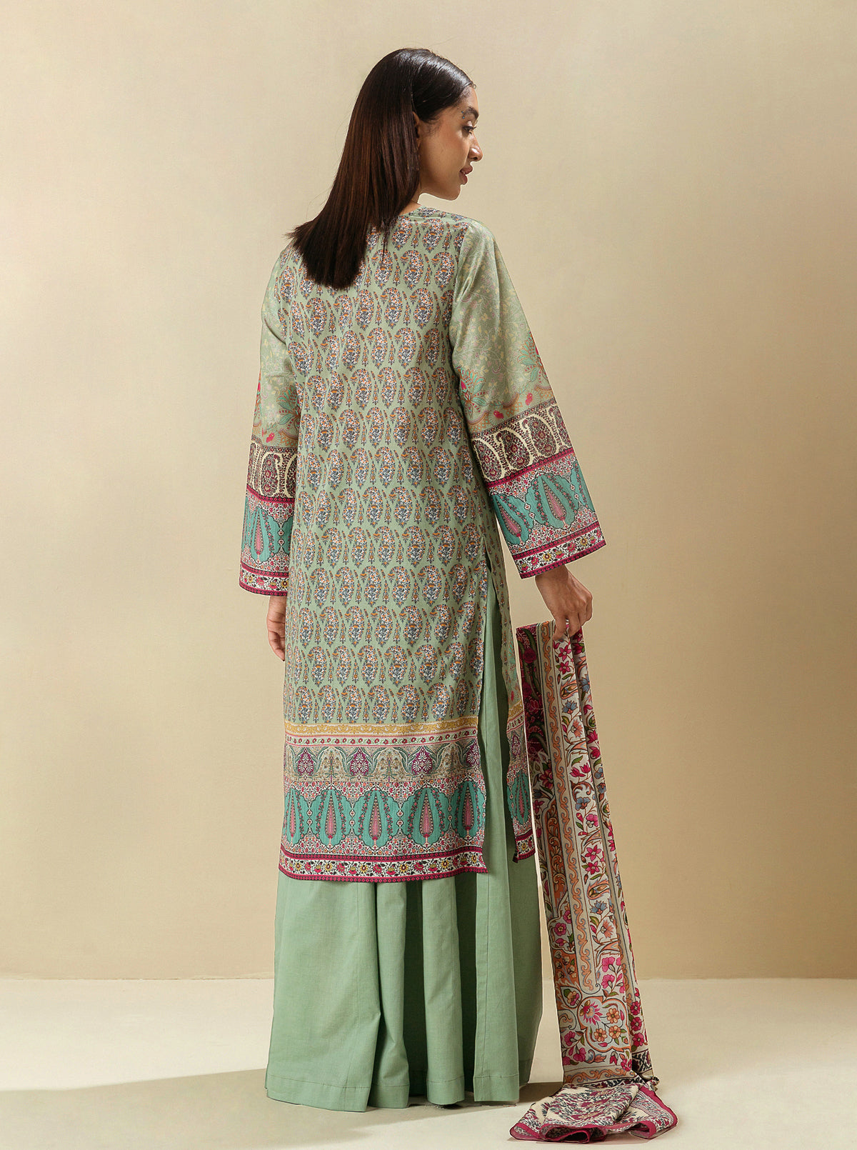 3 PIECE - PRINTED LAWN SUIT -FROSTY SPRUCE MORBAGH SU_23   