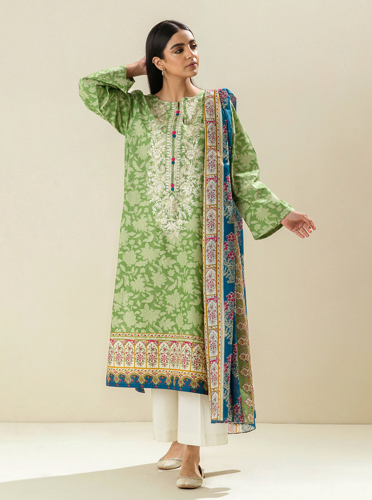 2 PIECE - EMBROIDERED LAWN SUIT - LEPRECHAUN DUST MORBAGH SU_23   