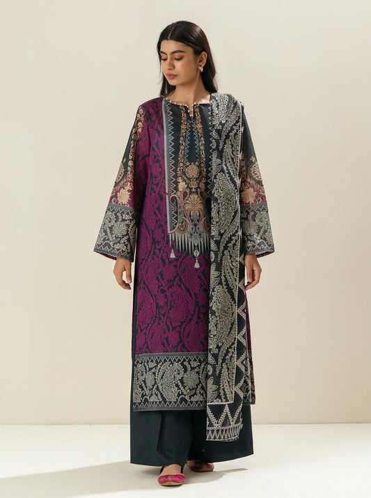 3 PIECE - PRINTED LAWN SUIT -MYSTERY PINK MORBAGH SU_23   